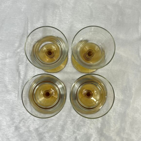Libbey Knob Hill Amber Cordial Glasses Set Of 4 5.25" Beaded Stem Mid Century - Picture 2 of 5